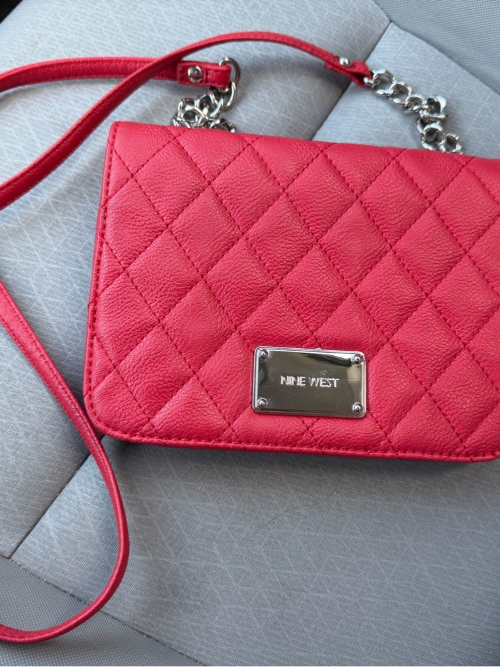 Nine West Quilted Red Crossbody with Chain Strap